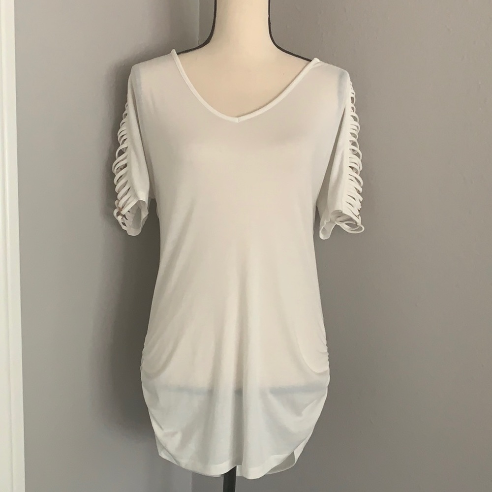 Super sexy cold shoulder rusched sides top